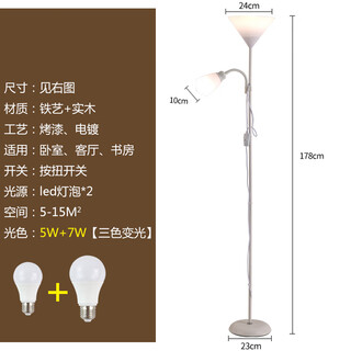 北欧客厅卧室简约网红LED现代装饰书房多功能子母立式灯钜 5021白色款7W+5W 三色变光