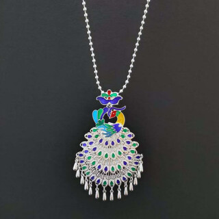 Dl 1998 fat donglai same style miao silver jewelry guizhou miao silver necklace ethnic style retro peacock tassel necklace performance performance colorful large peacock