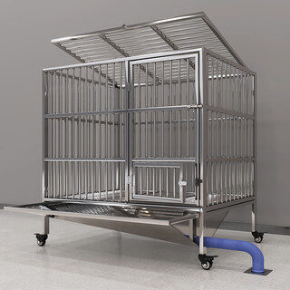 Hkml stainless steel dog cage, large dog cage, medium dog cage with separate toilet flushing funnel tray, small dog kennel, full tube model - length 125*width 75*height 125cm, stainless steel 202 hollow round tube cage + skylight + funnel tray - dog bowl included