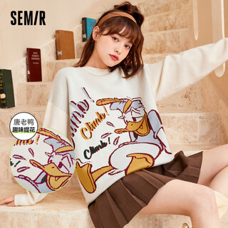 Semir semir knitted sweater women's jacquard contrast color 2021 winter cartoon loose pullover cute lazy style white tone 0111 150/76a/xs