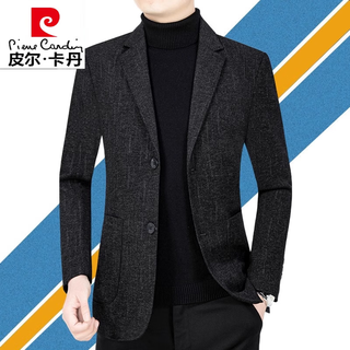 Pierre cardin high-end woolen blazer men's spring and autumn new style business casual suit for young and middle-aged men slim fit clothes black vertical pattern 00130 180/xl suitable for 140-155jin jin equals 0.5 kg