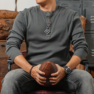 Ji yan luxurious tough guy style henry collar long-sleeved t-shirt men's spring and autumn pure cotton bottoming shirt heavy retro casual top dark gray l