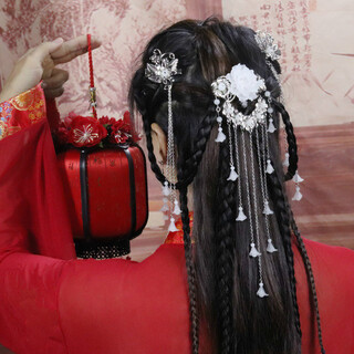 Hanfu headwear set, hairpins, ancient style hair accessories, women's ancient costume accessories, fairy tassels, su-step shake hairpins, ancient accessories, white set