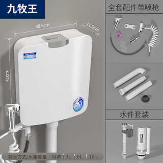 Jiumuwang toilet flush tank household bathroom squat toilet squat thickened toilet wall-mounted energy-saving high-impact pumping tank luxury electroplated button model + installation package + cleaning spray gun