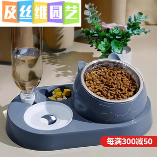 Congteng cat bowl double bowl stainless steel dog bowl pet cat food basin automatic drinker water bowl feeder ceramic supplies three-in-one pet bowl-molan