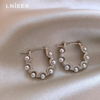 Lnieer hoop pearl earrings 2025 new hot style high-end ear hoop earrings for women, light luxury temperament, retro earrings, earrings, earrings, silver pearl earrings