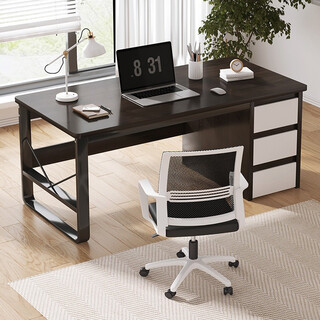 Mihao home computer desk study desk simple office desk student writing desk bedroom desktop desk three drawings | 140x50 black walnut color self-assemble