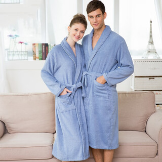 Bebedog pure cotton bathrobe autumn and winter men and women nightgown towel material hotel soft couple bathrobe comfortable pajamas home clothes pure cotton along the rope_grey blue (one piece) xl 170-185cm, 190jin jin equals 0.5 kg within