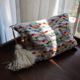 Miucatch colorful woolen woven cosmetic bag, high-end inner liner bag, large capacity, portable business trip toiletry bag storage bag, rainbow bean