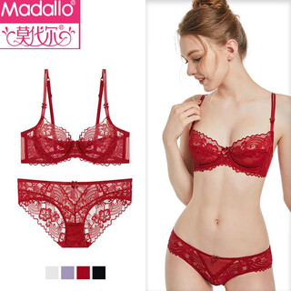 Modal zodiac year of the horse underwear feminine ultra-thin transparent embroidered lace big breast revealing small side breasts bra set burgundy set red gift box l-80c