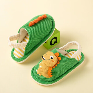 Fawn milli 2024 spring and autumn dinosaur paradise strappy slippers little dinosaur plush green 160mm inner length 15, recommended foot length 14