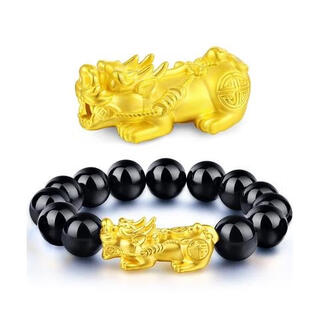Yingyan vietnam sand gold pixiu bracelet men's bracelet fake gold women's bracelet obsidian gold couple model qiuji women's small pixiu beads 10mm