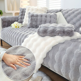 Love lifetime sofa cushion winter thickened plush sofa cover full-inclusive anti-slip leather sofa cover cloth towel cream style warm seat cushion soft waxy rabbit plush gray light luxury leather edge 70cm*70cm