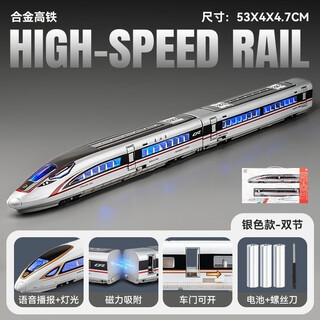 铠威和谐号动车组复兴号合金高铁轨道火车声光回力遥控车儿童玩具礼物 遥控版复兴号银色两节