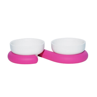 Zeze cat bowl ceramic pet bowl protects cervical vertebra dog bowl prevents overturning cat food and drinking water double bowl pet supplies white + pink (double) cat food and water bowl universal
