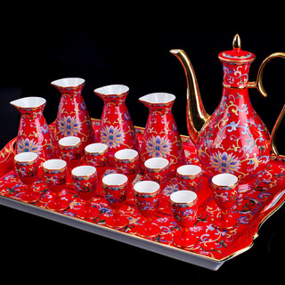 Xinguo longxuan jingdezhen chinese red porcelain palace enamel color painted gold creative wine set flask set white wine cup gift box a