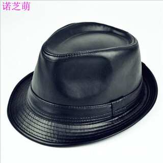 Nozhi meng autumn and winter artificial pu leather hat men's british style jazz hat middle-aged and elderly leather hat basin hat ne522 black average pier circumference 58cm