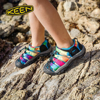 Keen official newport h2 children's outdoor wading shoes, river shoes, anti-collision toe sandals, rainbow tie-dye pattern-1018441-big children 35