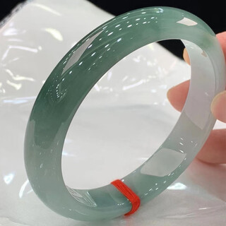 私伊缅甸油青翡翠手镯糯冰种飘花正圈翡翠（处理）玉镯子半山半水晴水 59-60号