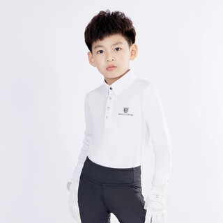 Baslong equestrian clothing children's t-shirt top long-sleeved sun protection polo shirt boys and girls riding competition knight clothing boys white 120