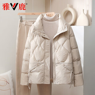Yalu 2025 new lightweight down jacket women's short autumn and winter stand collar large size warm mother's wear casual versatile jacket pearl white m recommended 115-130 jin jin equals 0.5 kg