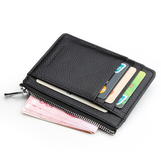 Oufan kati ultra-thin small card holder men's genuine leather women's bank card holder card holder document bag card bag business card holder driver's license leather case black