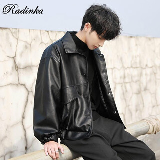 Radinka2025 autumn and winter new style trendy loose imitation leather jacket men's motorcycle jacket bomber jacket design street jacket yff 002 spring and autumn xl