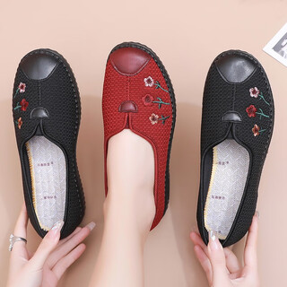 Fulaihong old beijing cloth shoes women's non-slip soft sole mom shoes casual retro middle-aged and elderly grandma shoes flat sole lightweight shoes for the elderly black 38