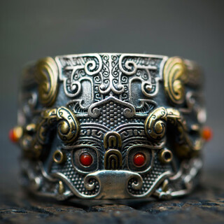 Chauiyin chaoyin jewelry ring s925 silver taotie animal face pattern open ring for men and women ring fashion personality domineering southern red style