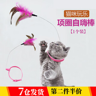 Lubo head-mounted collar cat teasing stick toy cat self-pleasure relieves boredom and consumes energy automatic feather collar cat teasing collar cat teasing stick pink