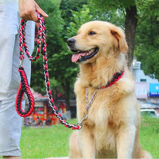 Slpc dog leash, golden retriever dog chain, medium and large dog p rope collar, dog walking leash, husky side shepherd dog pet leash, red and black, xl size suitable for 60 to 90 jin, jin is equal to 0.5 kg