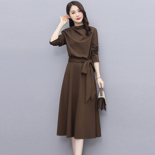 Chu xin 2025 spring and autumn new women's fashionable temperament slim and slim women's long-sleeved dress bottoming skirt coffee color l (118-130jin jin equals 0.5 kg)