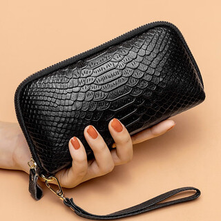 Gelozid birthday gift small handbag new clutch bag women's wallet first layer cowhide long mobile phone clutch bag black