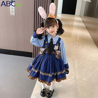 Abcnd judy rabbit police officer cos clothes girls lolita princess dress children's puffy birthday dress spring and autumn long dress + shorts + tie 120 (recommended height 105-115 cm)