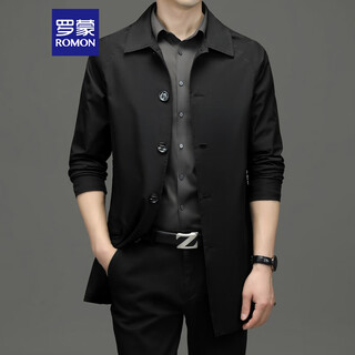 Romon windbreaker men's spring and autumn business casual mid-length coat coat coat top d-2021 black xl