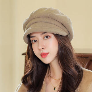 Middle-aged and elderly women's winter octagonal hat for women in autumn and winter, thickened and warm ear-protecting beret, fashionable and versatile, korean style, japanese style, mocha color, adjustable (54-59cm)