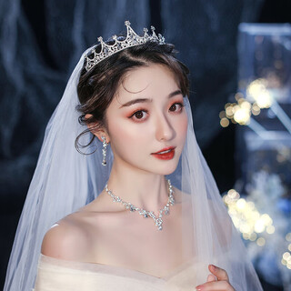 Dingjing crown adult bridal tiara set white veil simple plain yarn short style internet celebrity eighteenth year old coming of age ceremony princess crown female super fairy wedding dress proposal girlfriend marriage registration