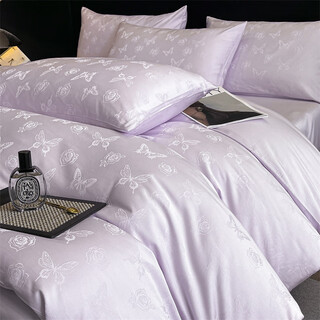 Mercury series home textiles high-end class a brushed pure tencel cotton american jacquard four-piece set autumn and winter cotton sheets and fitted sheets bedding yudie-purple sheets 1.8m four-piece set
