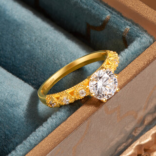 Zhongxin jewelry life one carat gold diamond ring pure gold inlaid with zirconia lace princess ring proposal wedding ring for girls gold weight 3.76 grams (11 circle size)