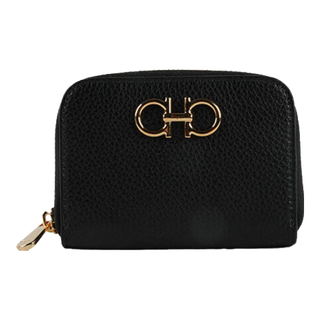 95% new ferragamo women's black gancini credit card holder 0758664