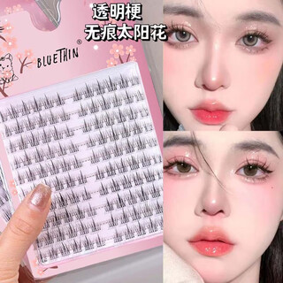 Bluethin natural simulated sunflower eyelashes ten rows of large capacity trilogy little devil single cluster transparent thin stem grafting traceless transparent stem sunflower 1 piece three rows single box no tools