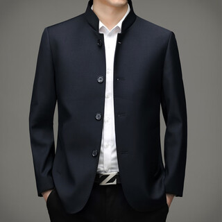 Pierre cardin autumn high-end light luxury tunic chinese stand collar anti-wrinkle jacket men's dad jacket middle-aged men's chinese suit navy blue spring and autumn style
