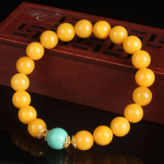 Zhenghe jewelry boutique chicken fat yellow beeswax ball diy bracelet with turquoise weight 9.60g