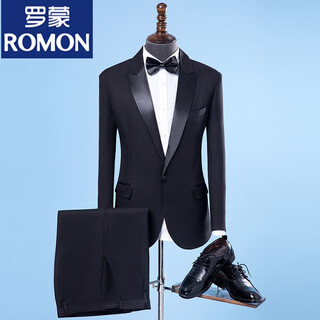 Romon performance clothing men's suit singer host dress men's adult choral clothing performance clothing men's black jacket + pants + bow tie xl 160jin jin is equal to about 0.5 kg