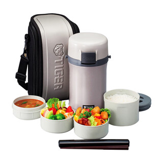 Tiger insulated lunch box bucket, large capacity, extra long, insulated stainless steel, portable, student and office worker, microwaveable, multi-layered, 2.0l, four layers, comes with original carrying bag