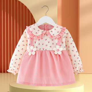 Ayanoba eagle smock for baby girl corduroy autumn and winter waterproof and anti-dirty children's eating bib baby reverse wearing protective apron tulip skirt powder 90 recommended for 1-2 years old