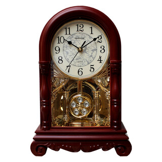 Heshuo european retro desk clock living room table clock bedroom ornaments fashion pendulum clock with hourly time strike retro clock red brown