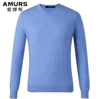 Amurs middle-aged men's business casual v-neck sweater worsted pure wool sweater qw08 turquoise blue 50b (145~155jin jin equals 0.5 kg to wear)