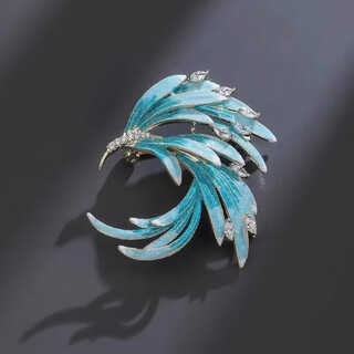 Swiss jewelry industry chinese style brooch, best-selling enamel gradient micro-inlaid zirconium phoenix tail pin buckle, elegant large collar suit accessories, blue phoenix