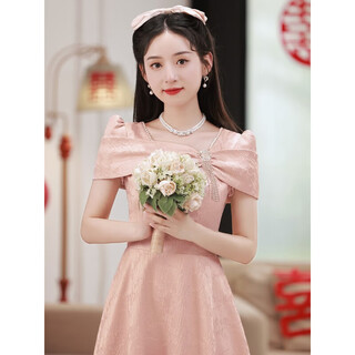 Lanka roni high-end art exam evening dress female pink petite french niche engagement dress bridesmaid dress can be worn at ordinary times pink s (recommended 86-95jin jin equals 0.5 kg)